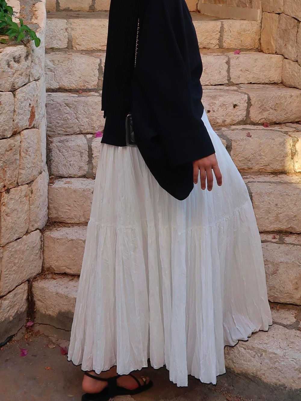 Rawan Layered Pleated Skirt White