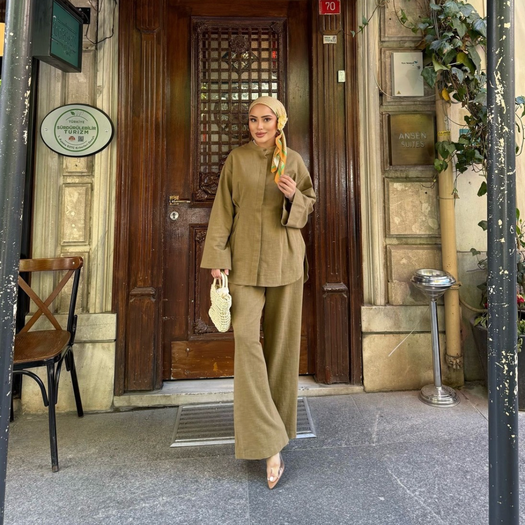 Sahil Linen Co-ord Olive Green