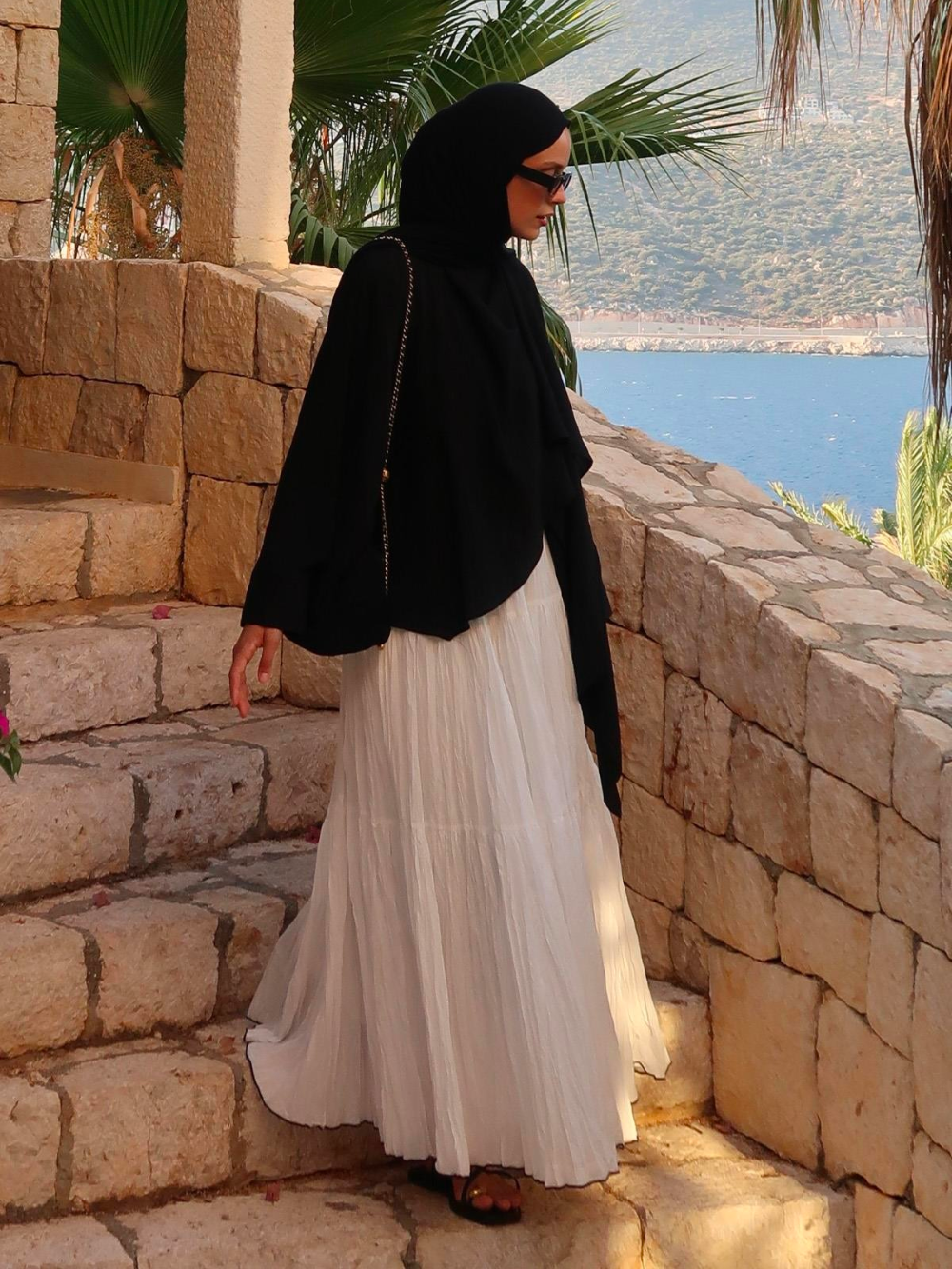 Rawan Layered Pleated Skirt White