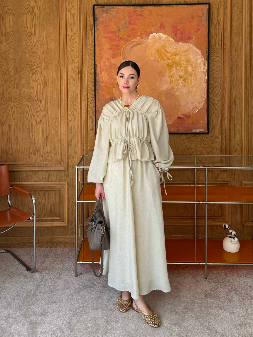 Semra Skirt co-ord with Gathered Piping Detail Off-White