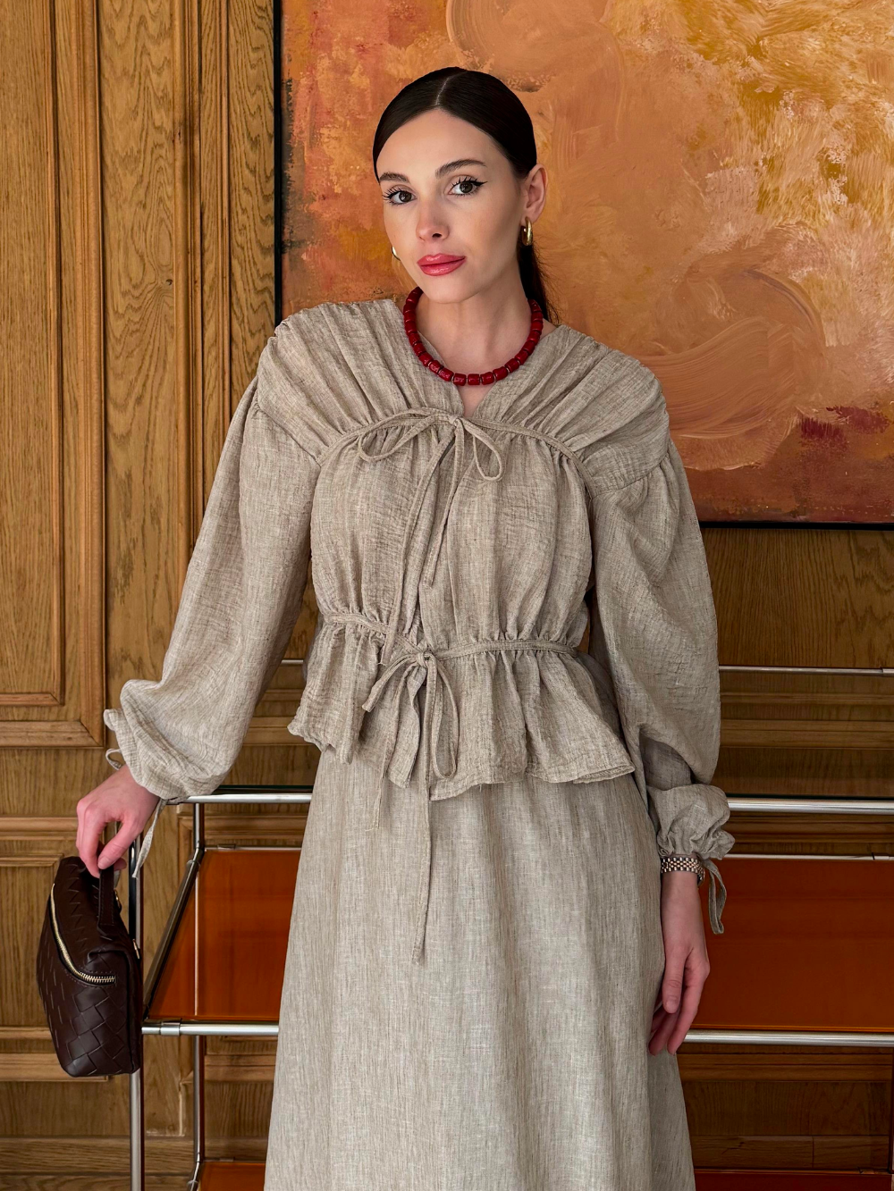 Semra Skirt co-ord with Gathered Piping Detail Mink