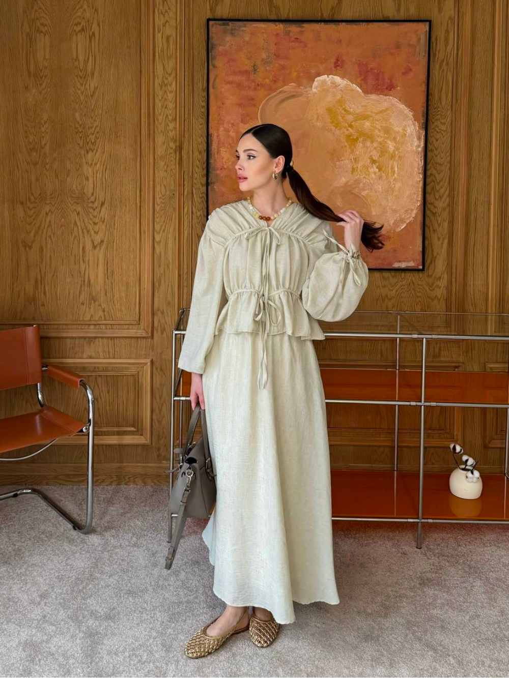 Semra Skirt co-ord with Gathered Piping Detail Off-White