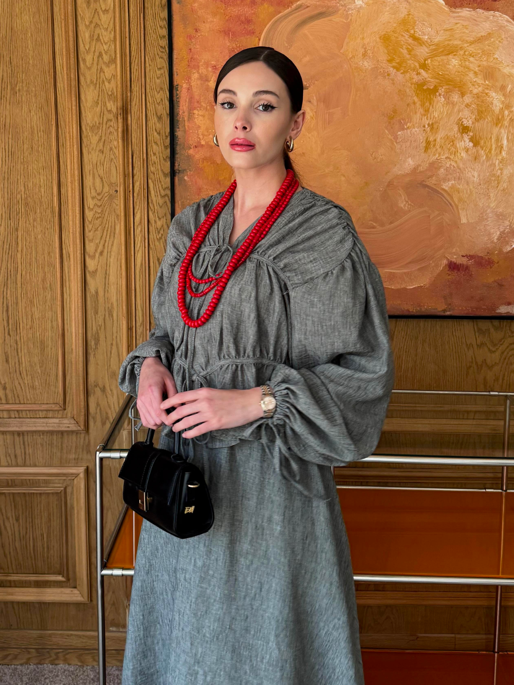 Semra Skirt co-ord with Gathered Piping Detail Black