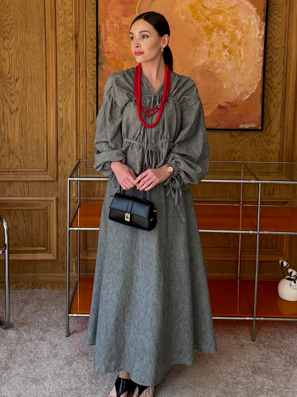 Semra Skirt co-ord with Gathered Piping Detail Black