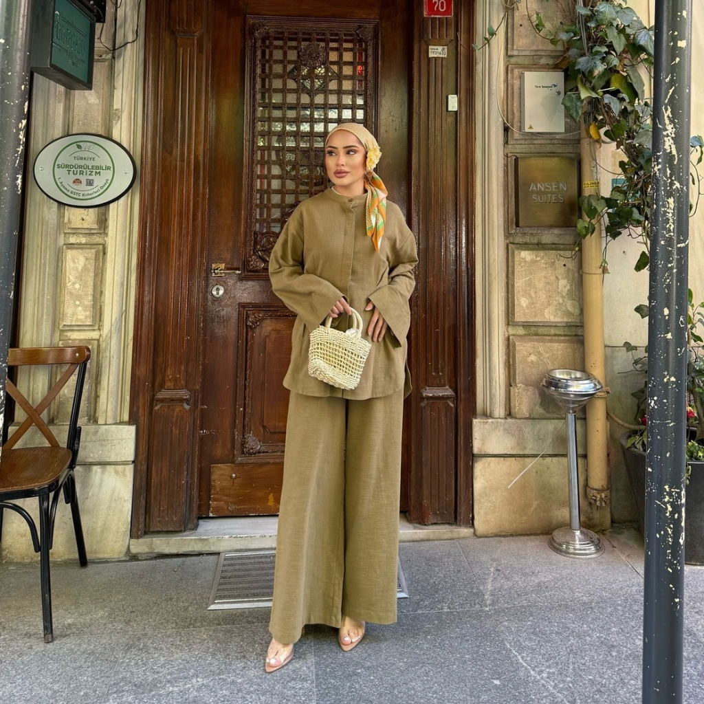 Sahil Linen Co-ord Olive Green