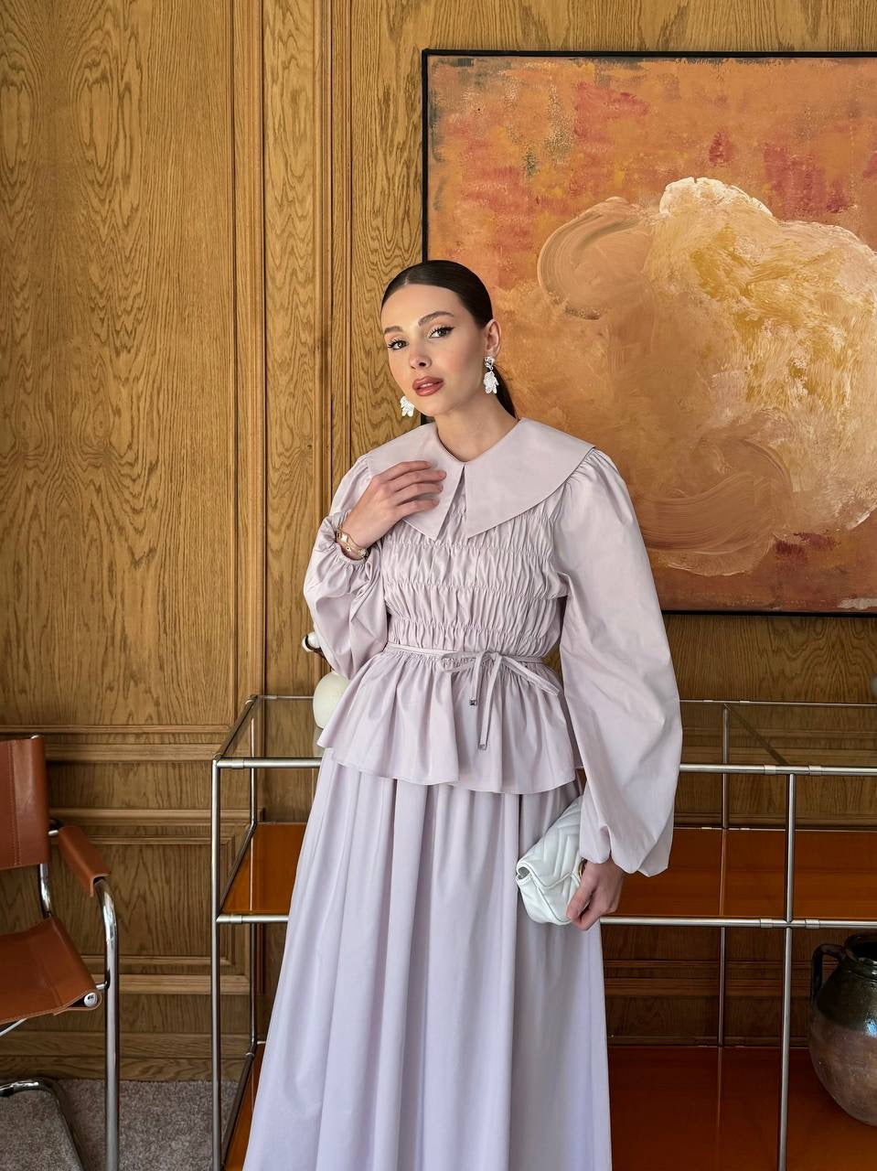 Sera Elastic Wide-Neck Skirt Co-Ord - Lilac