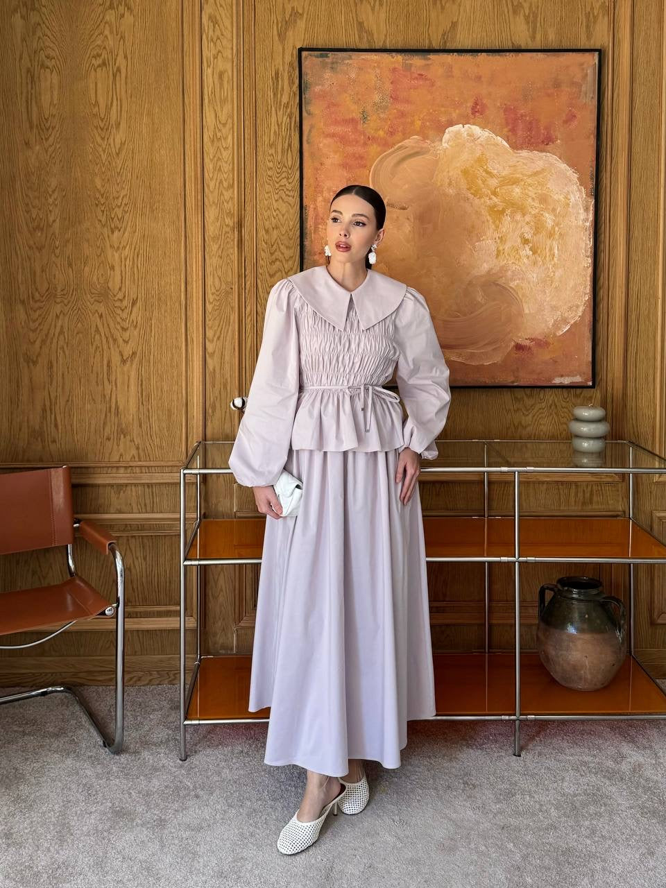 Sera Elastic Wide-Neck Skirt Co-Ord - Lilac