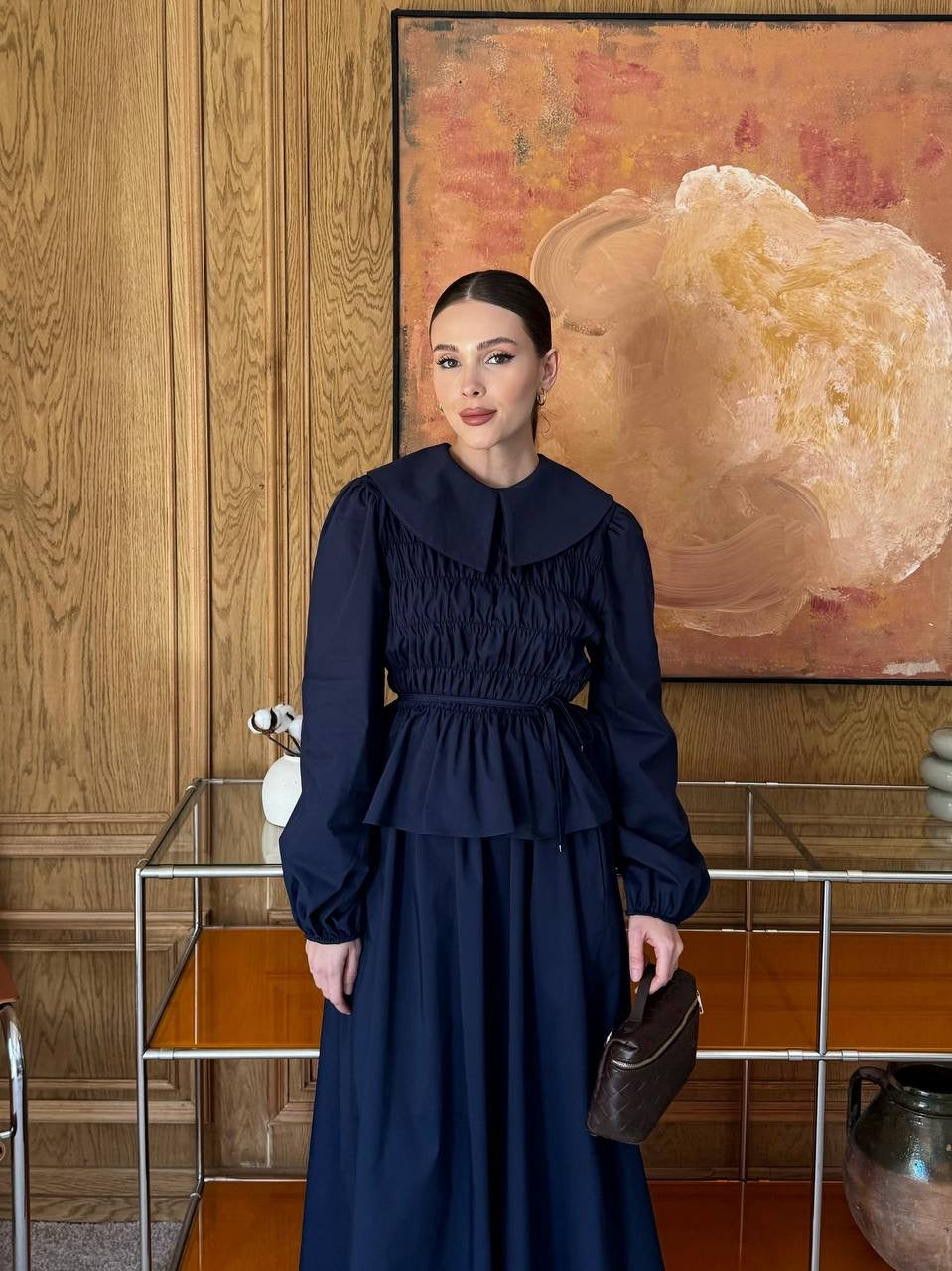 Sera Elastic Wide-Neck Skirt Co-Ord - Navy