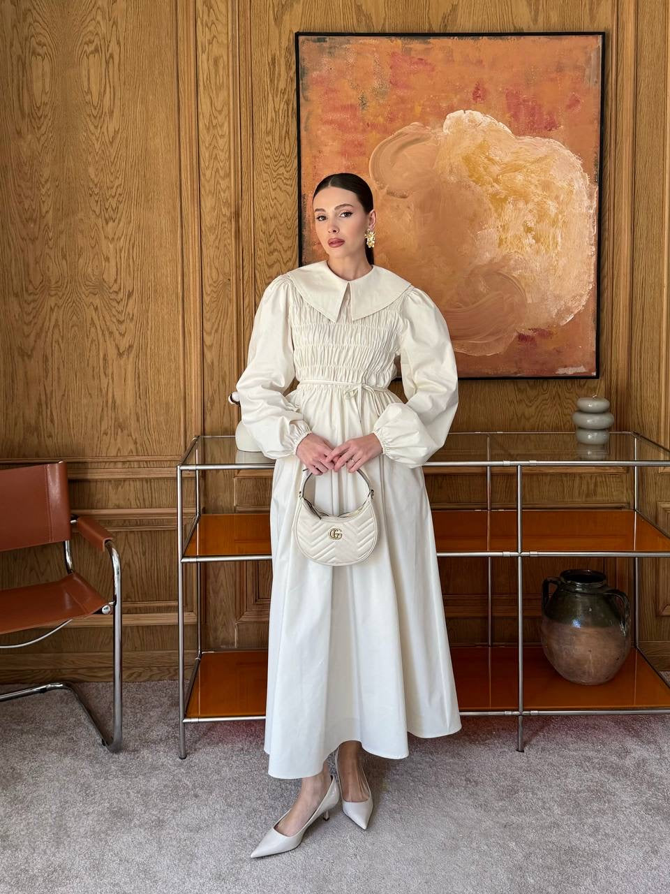 Sera Elastic Wide-Neck Skirt Co-Ord - Ecru