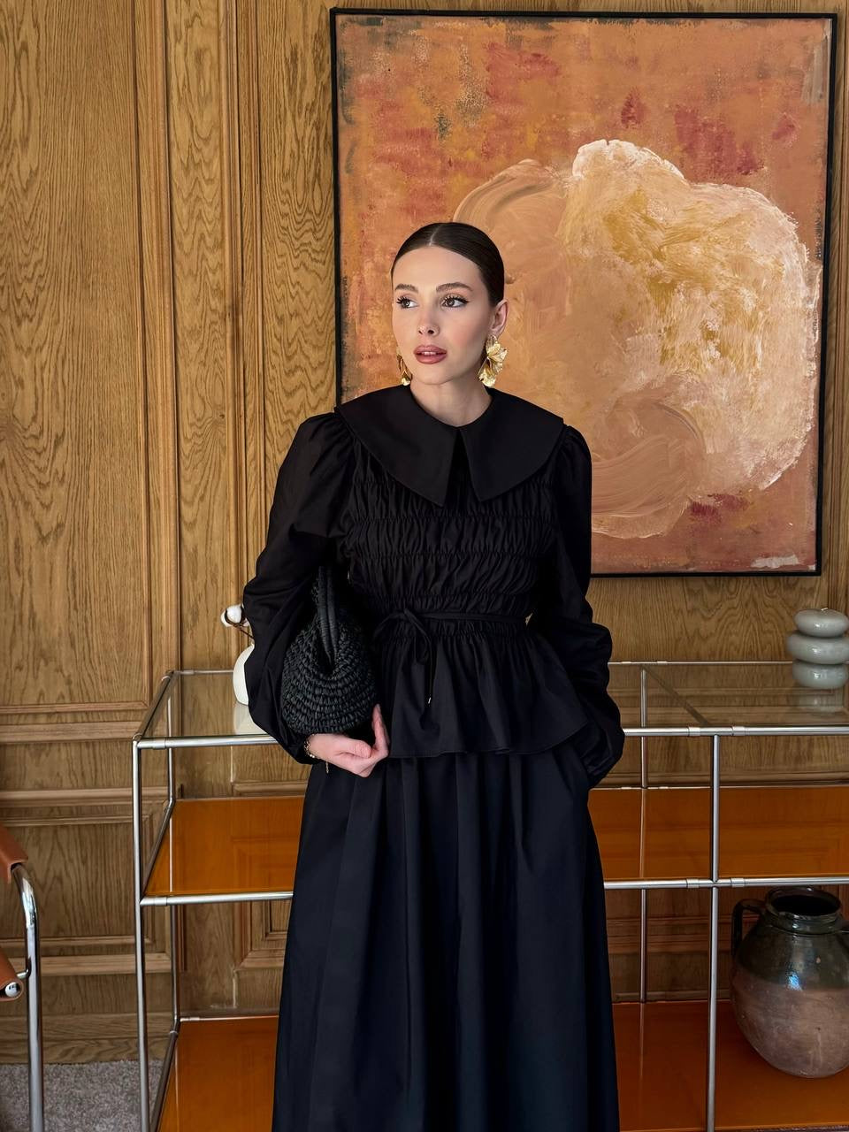 Sera Elastic Wide-Neck Skirt Co-Ord - Black