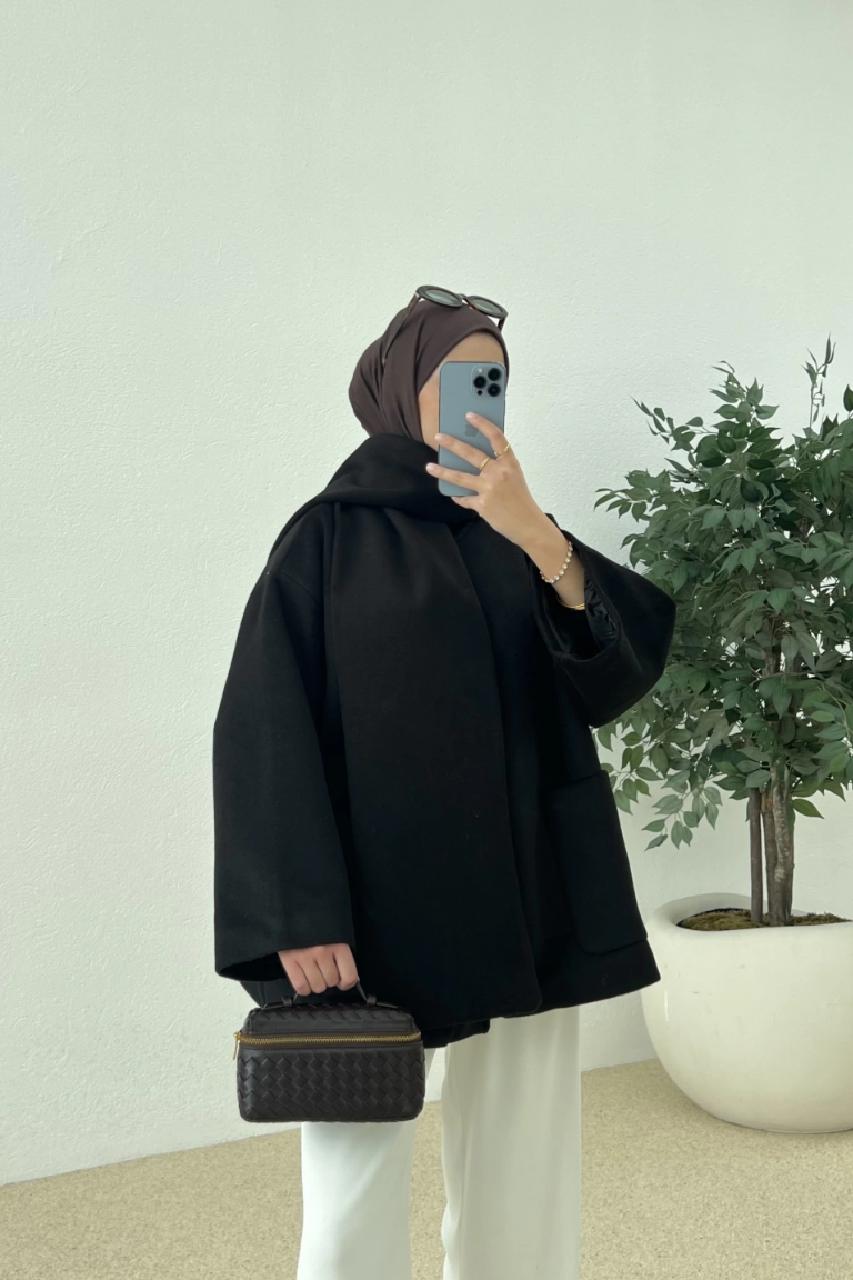 Scarf-Detail Coat Black