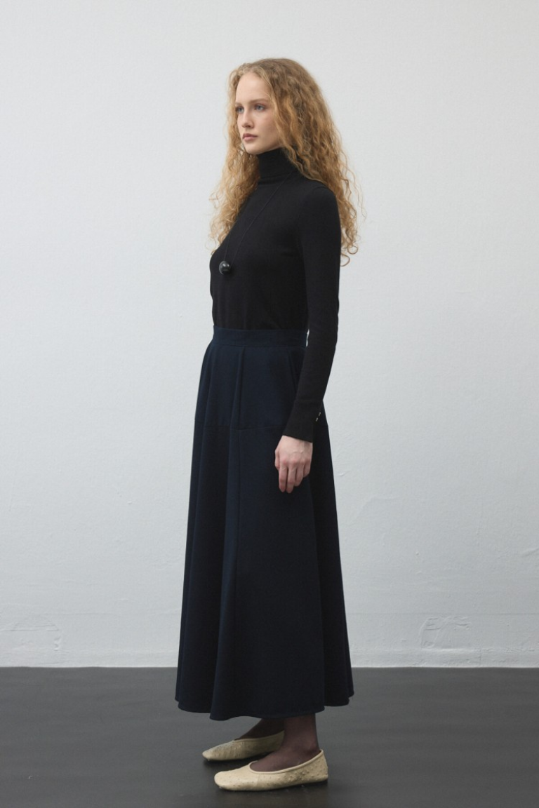 Navy Blue Flared Circle Skirt