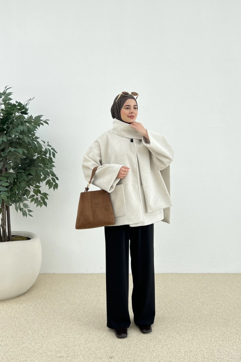 Scarf-Detail Coat Light Beige
