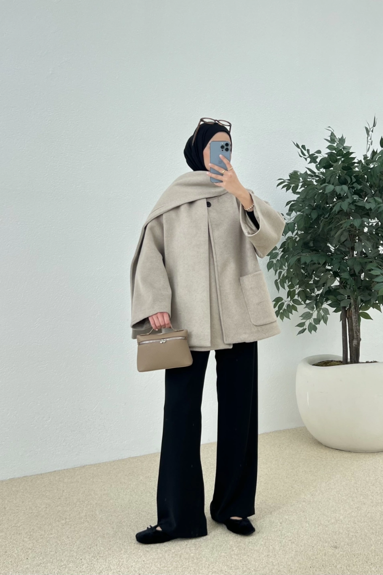 Scarf-Detail Coat Mink