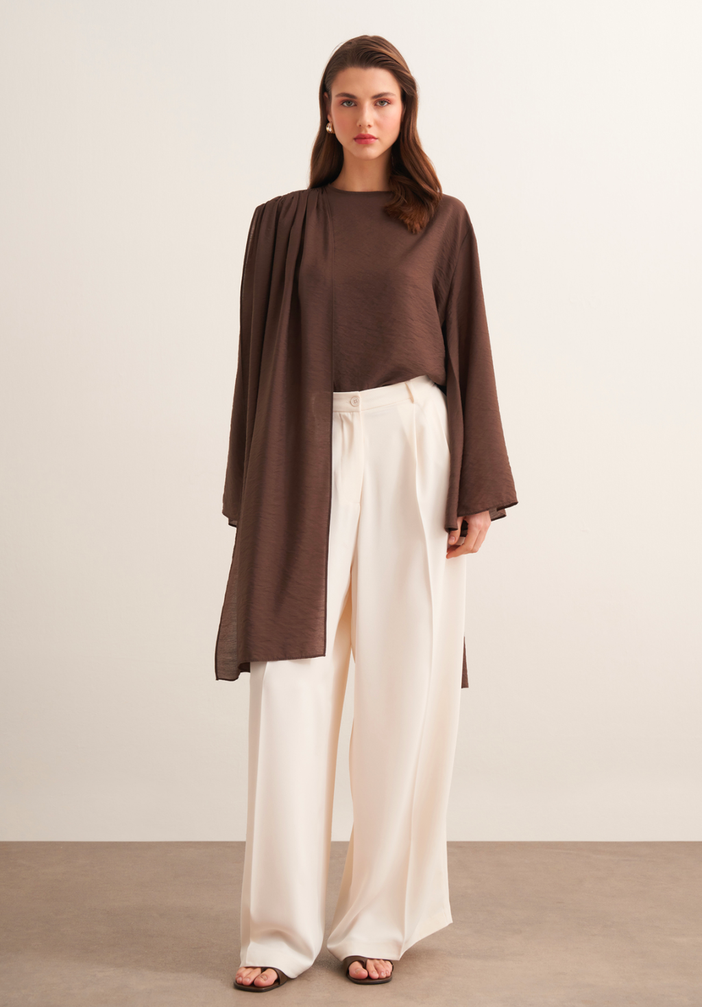 Novi Shawl Detail Blouse Brown