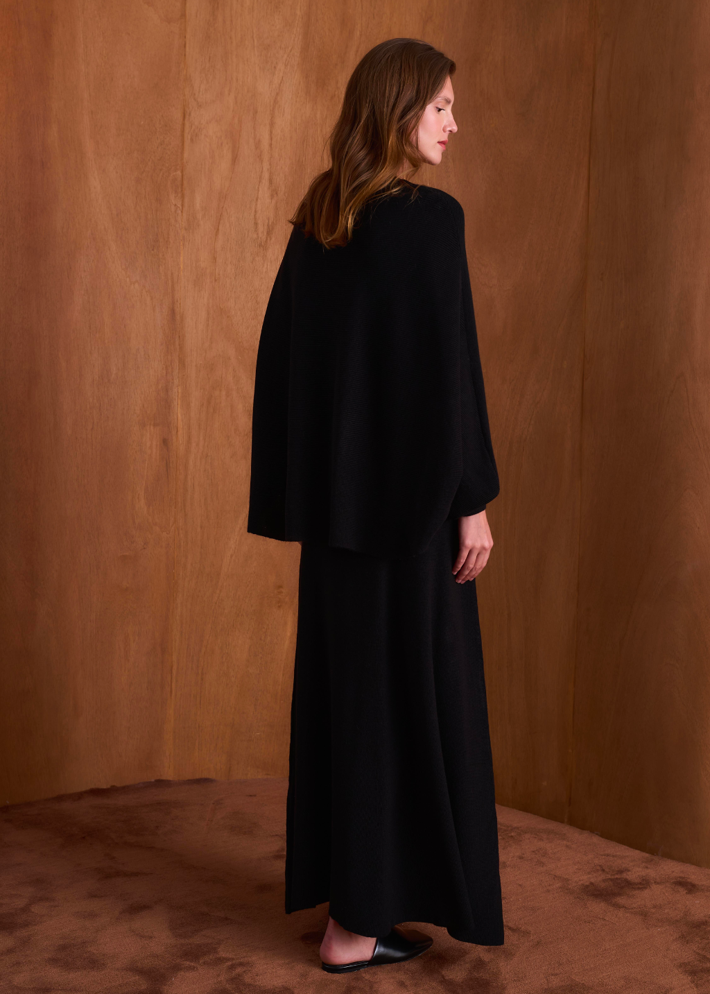 Snow Batwing Sleeve Knit Skirt Set – Black