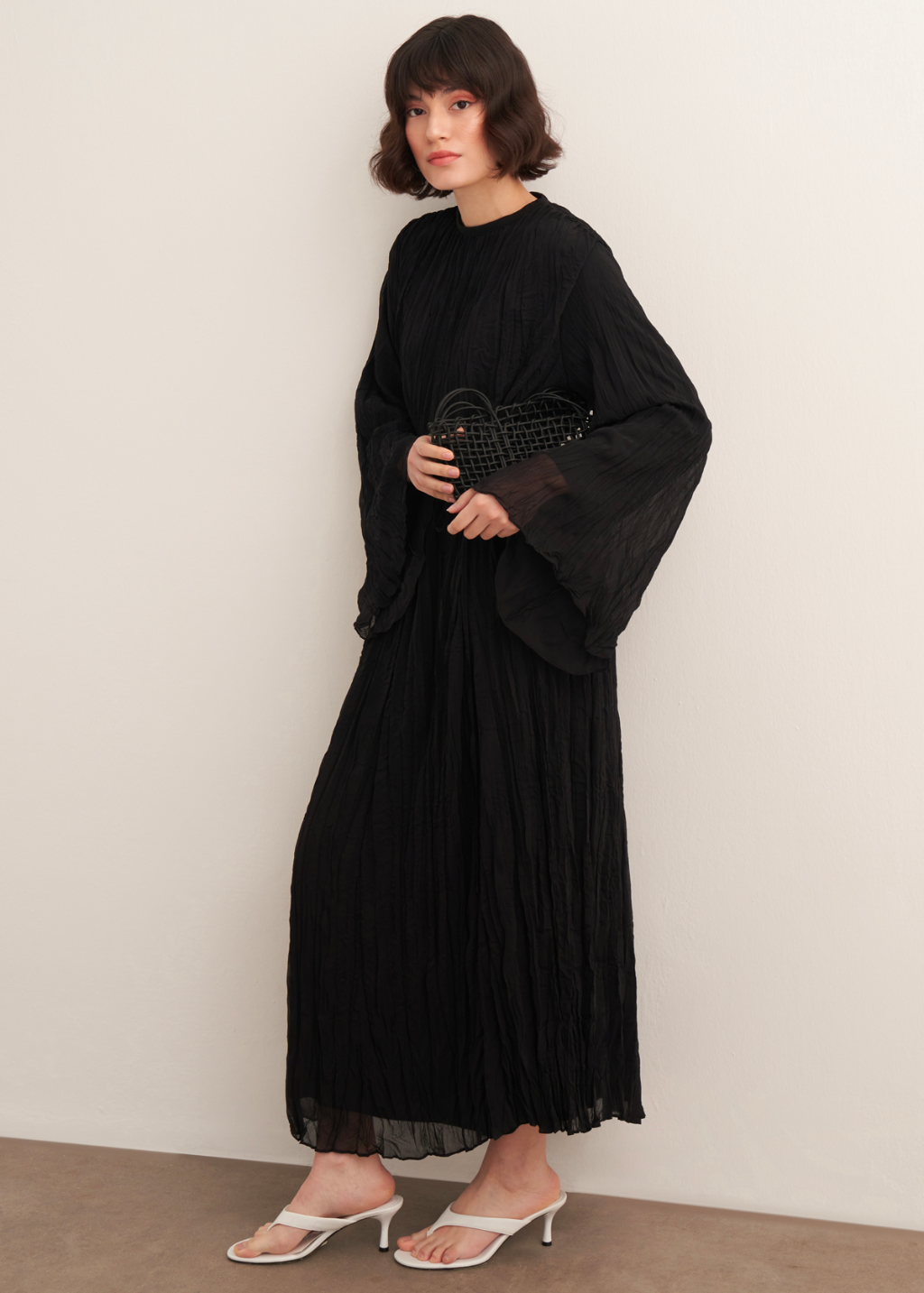 Crushed Chiffon Dress - Black