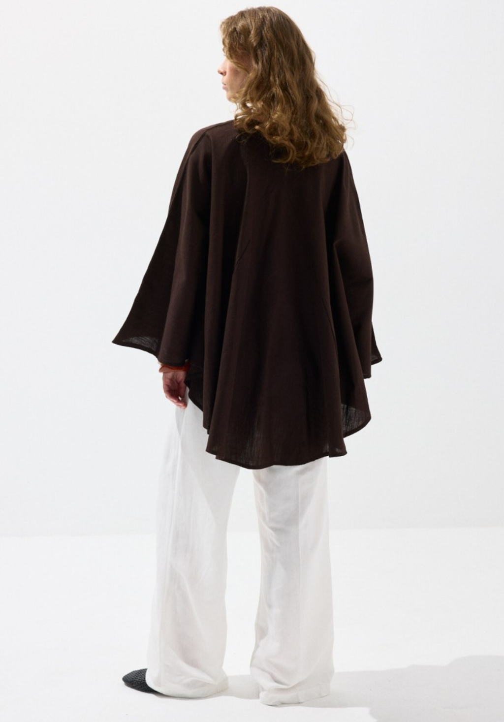 Brown Draped Cape-Style Oversized Shirt