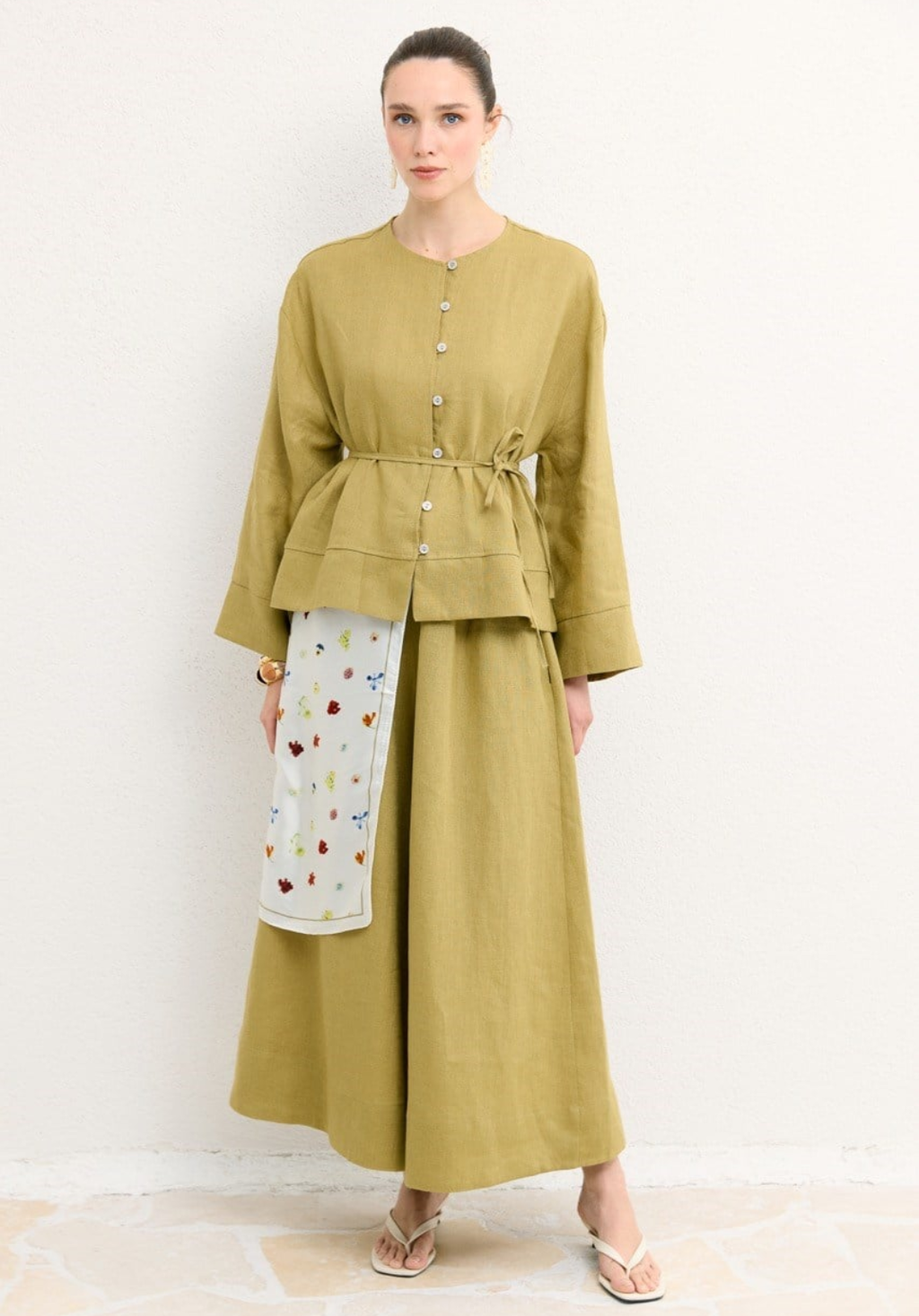 Hala Button Detail Organic Linen Shirt – Olive