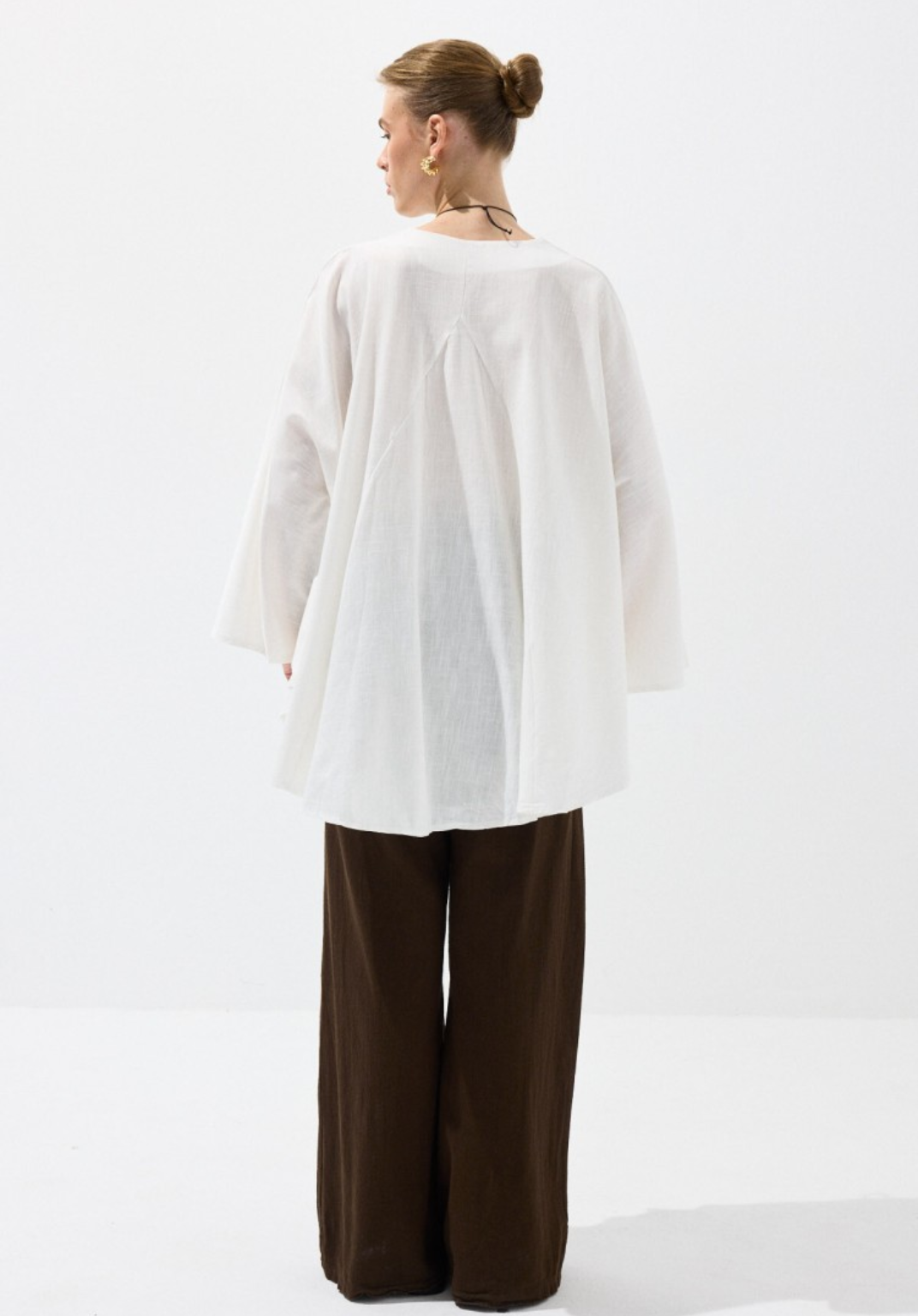 Ecru Draped Cape-Style Oversized Shirt