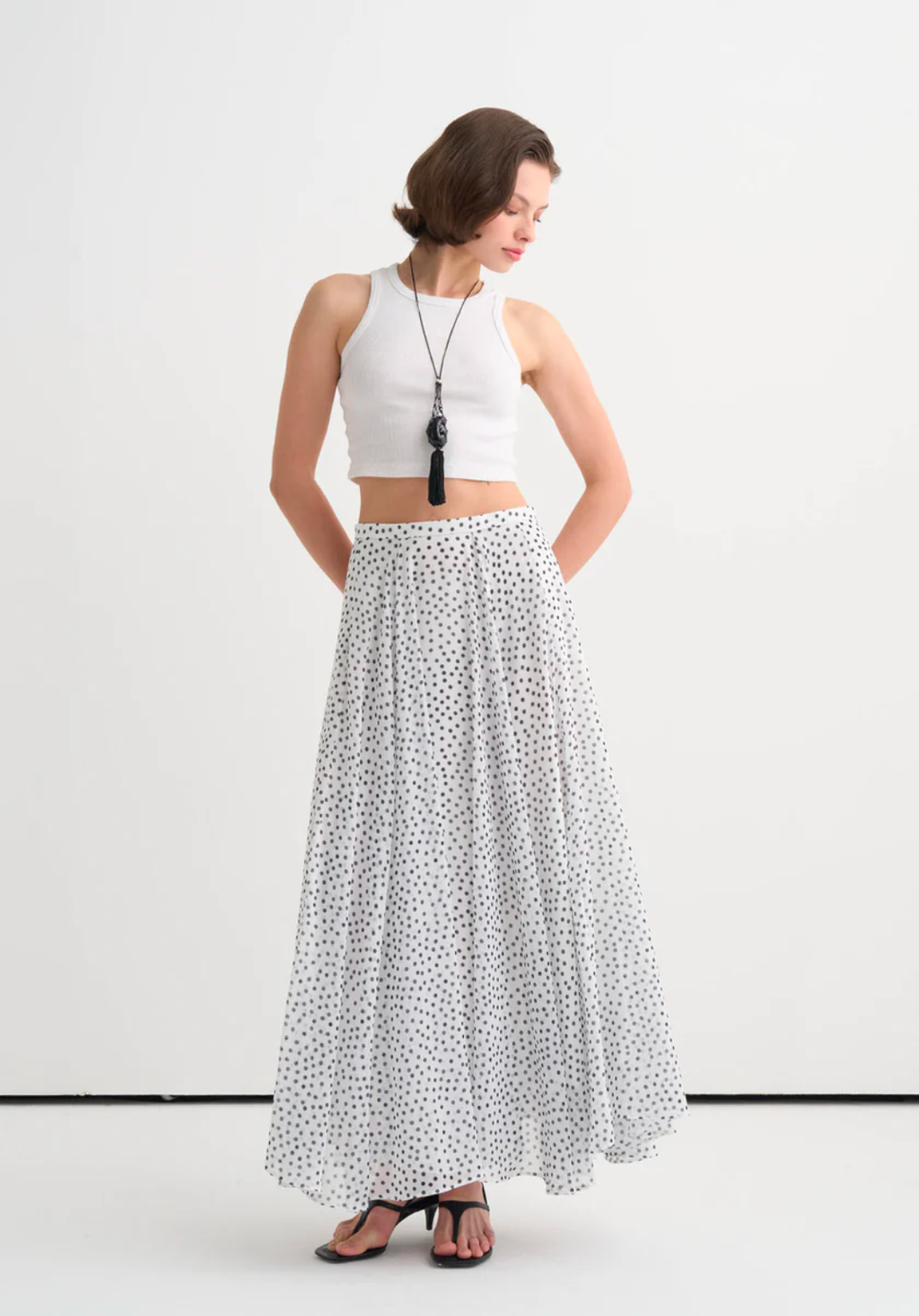 Polka Dot Chiffon Flared Skirt