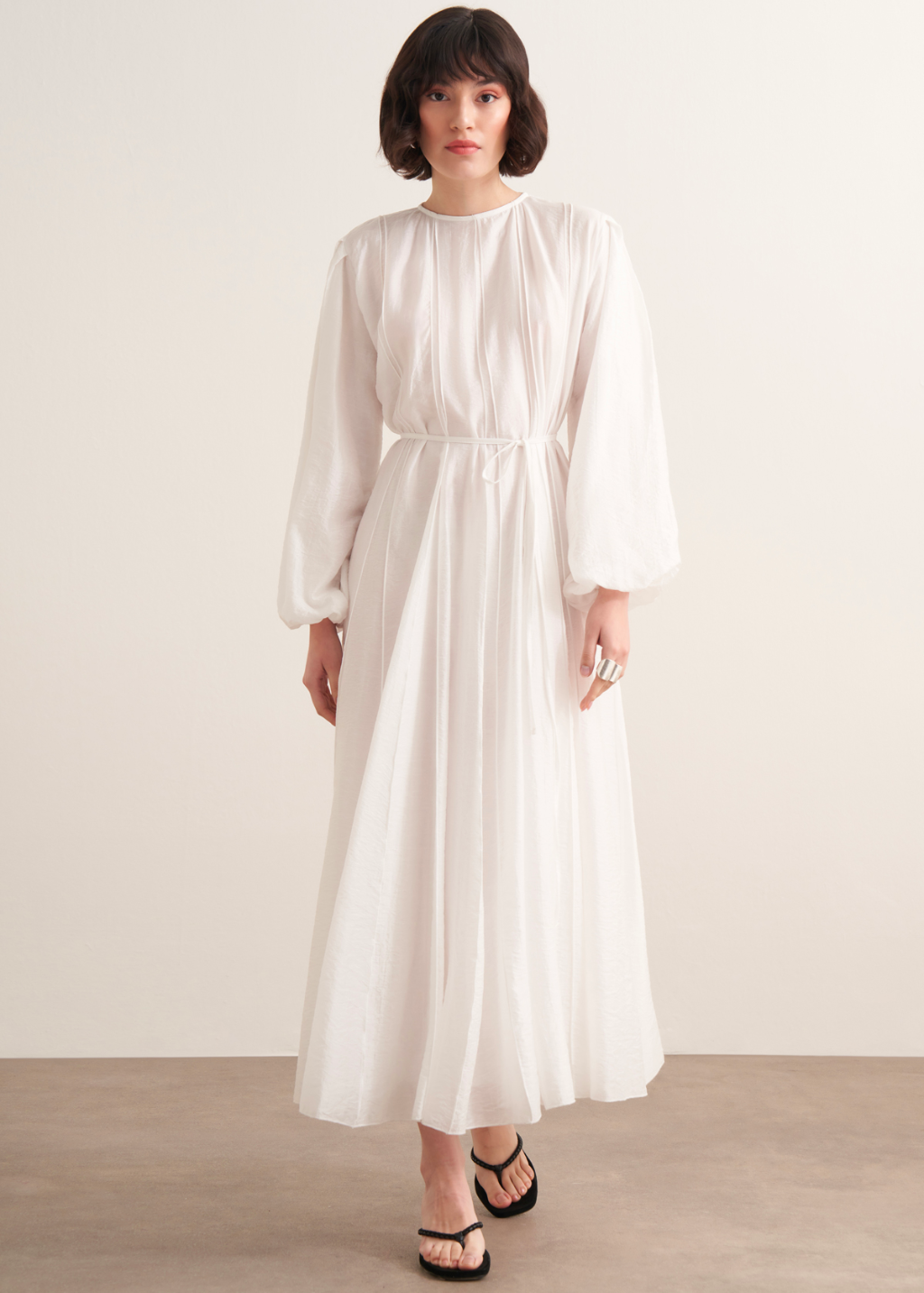 Maria Pintuck Detail Maxi Dress - Ecru