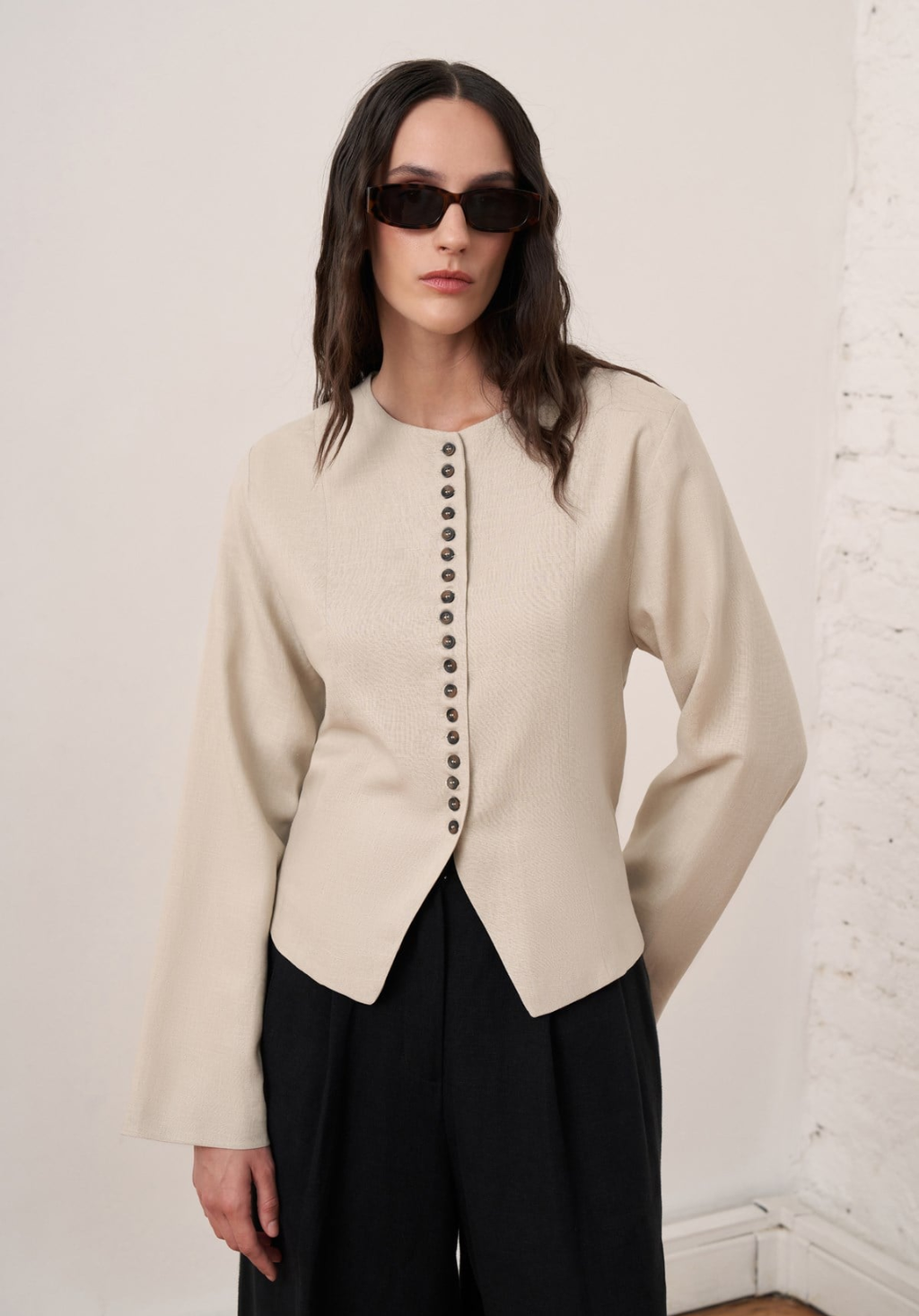 Como Buttoned Linen Blazer - Stone