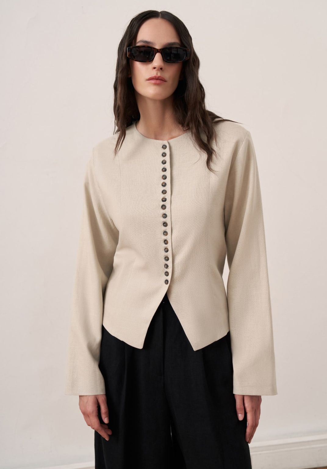 Como Buttoned Linen Blazer - Stone