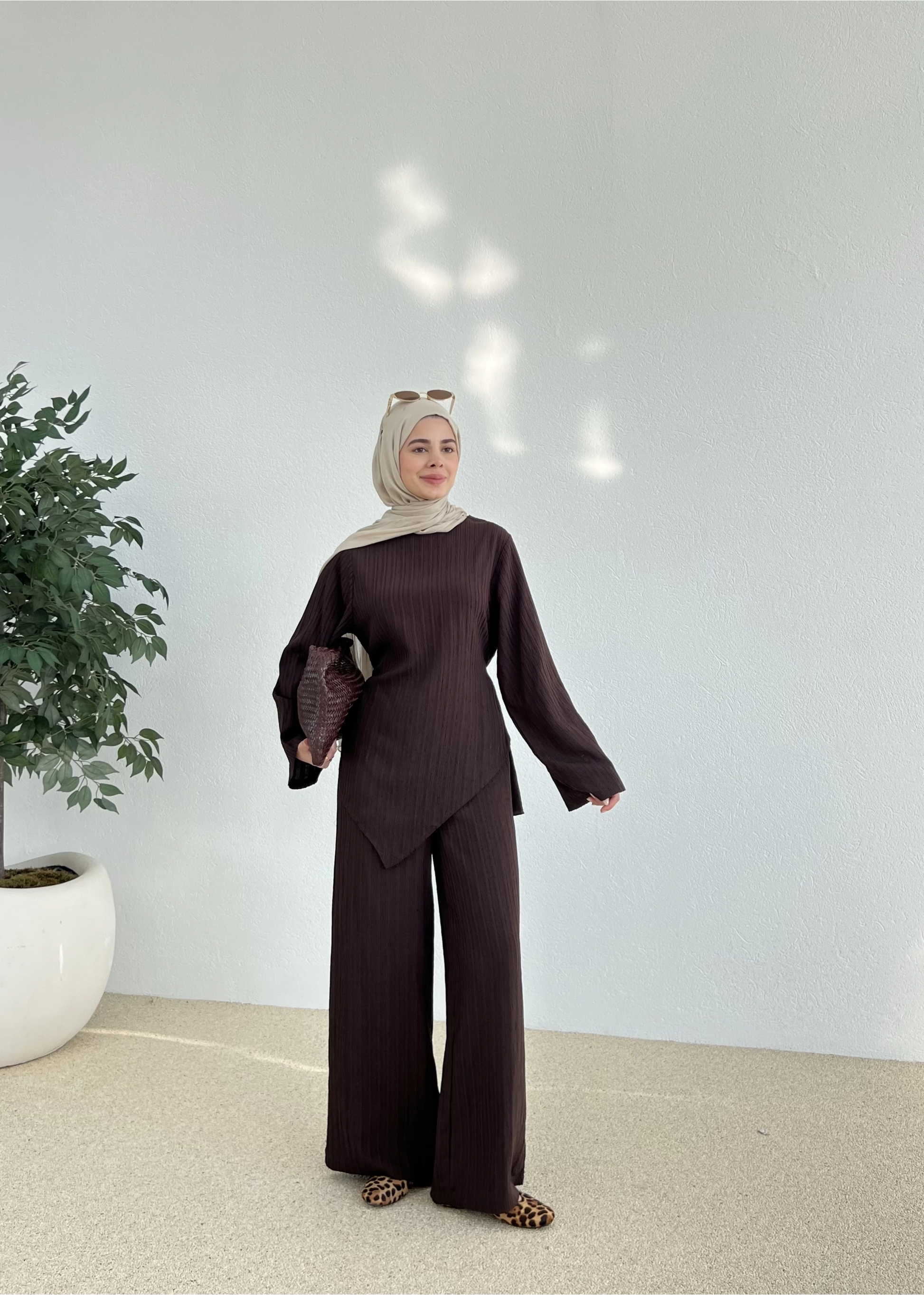 Asymmetric Striped Co-Ord Brown