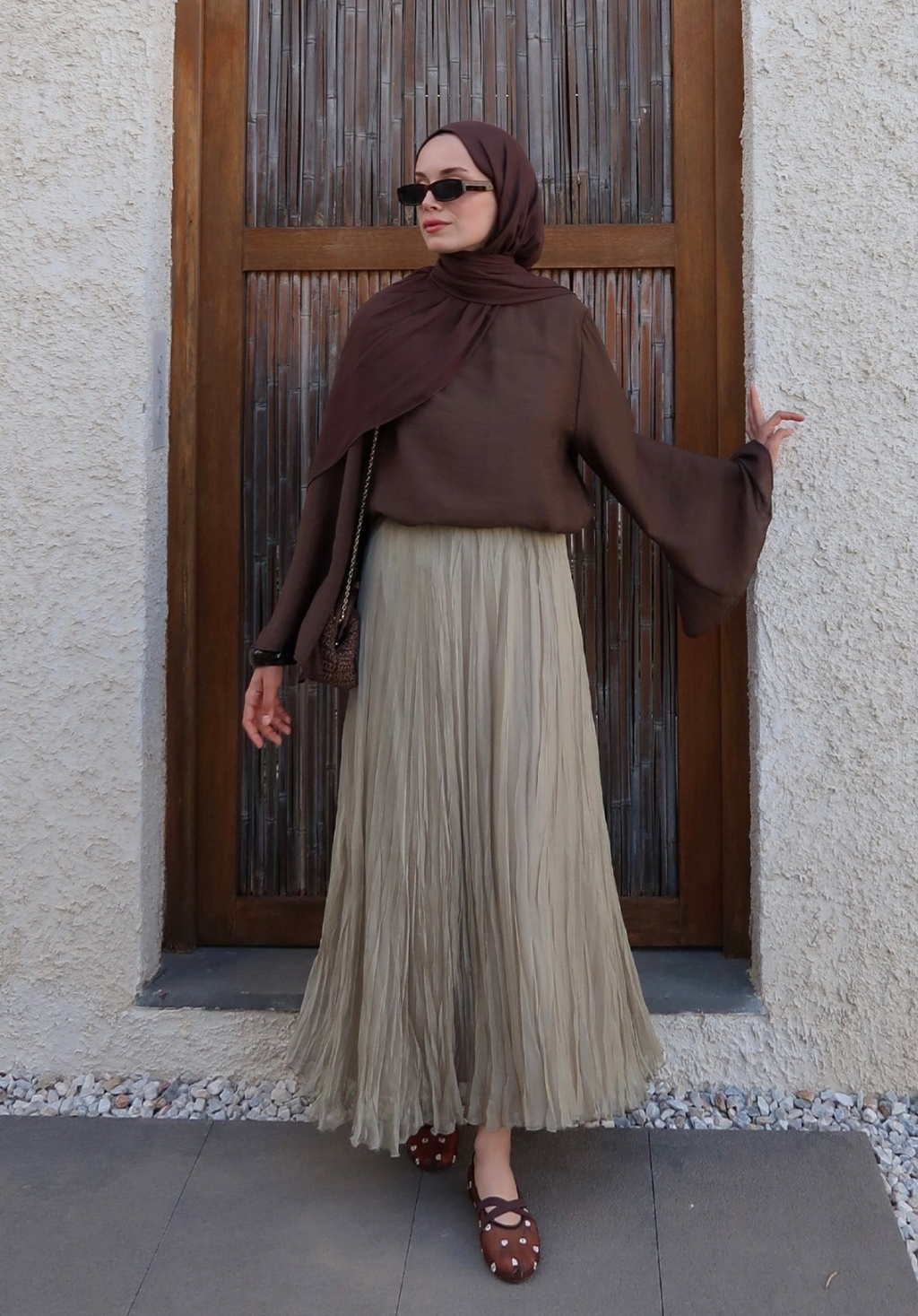 Elsa Chiffon Crush Skirt Khaki