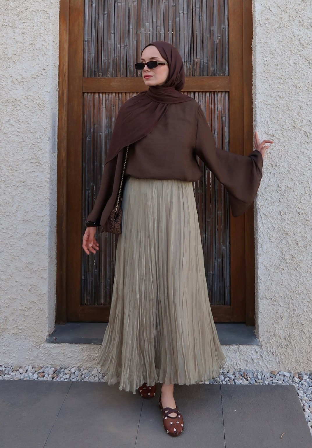 Elsa Chiffon Crush Skirt Khaki