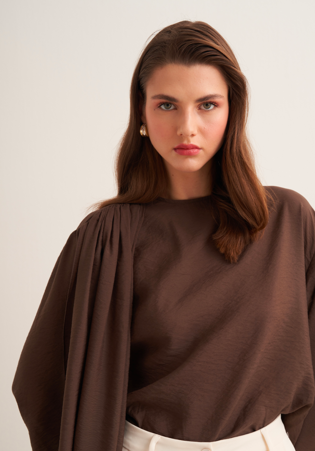 Novi Shawl Detail Blouse Brown