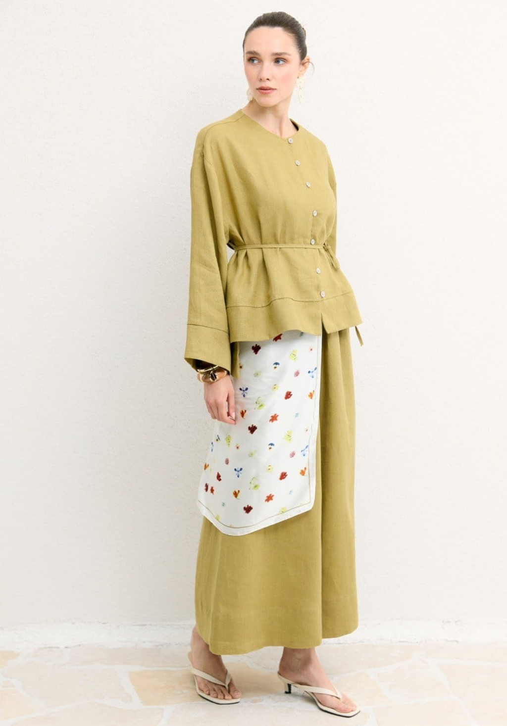 Hala Button Detail Organic Linen Shirt – Olive