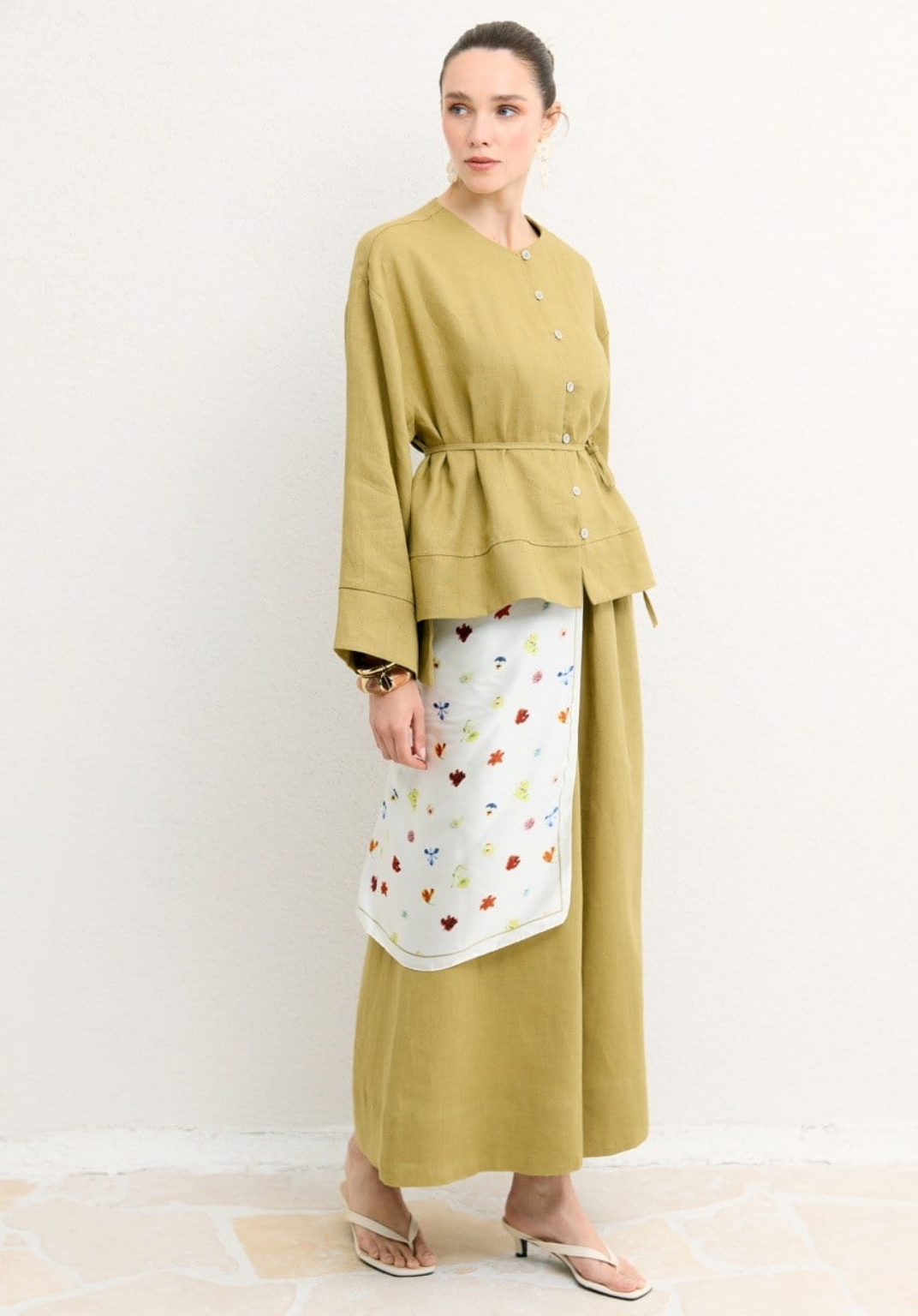 Hala Button Detail Organic Linen Shirt – Olive