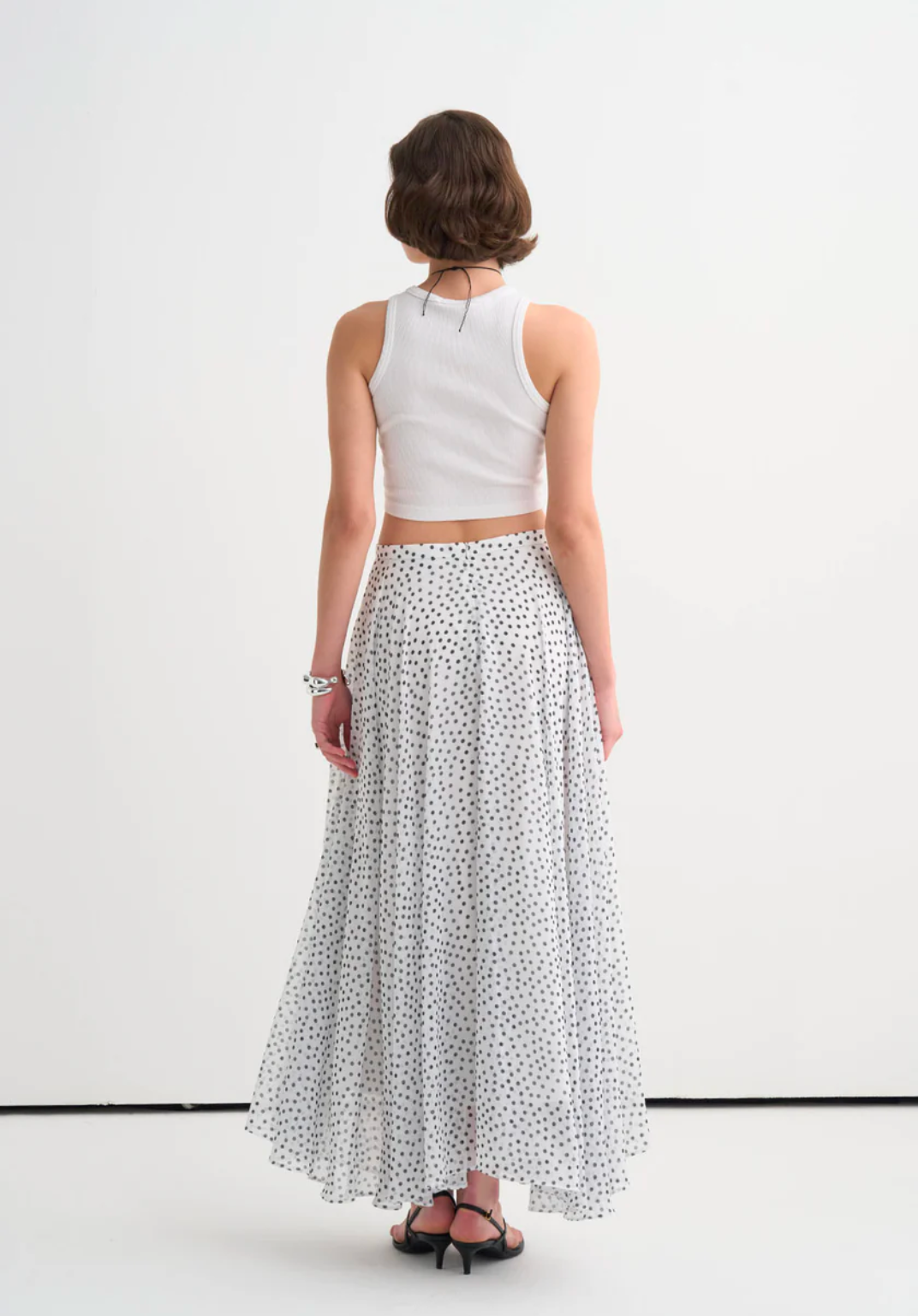 Polka Dot Chiffon Flared Skirt