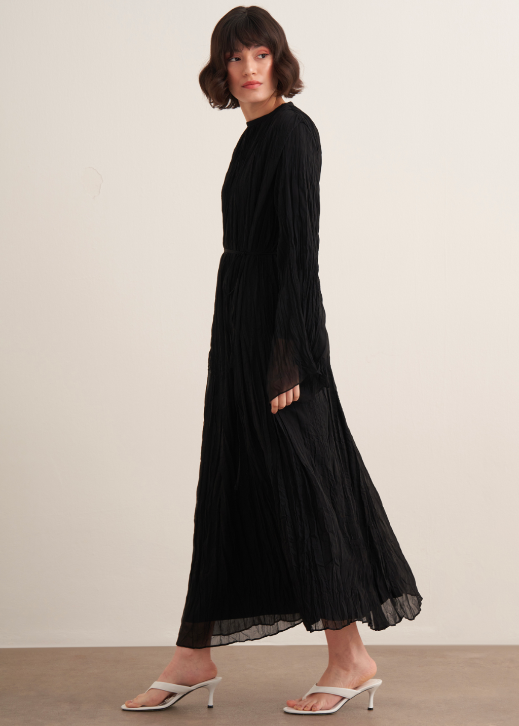 Crushed Chiffon Dress - Black