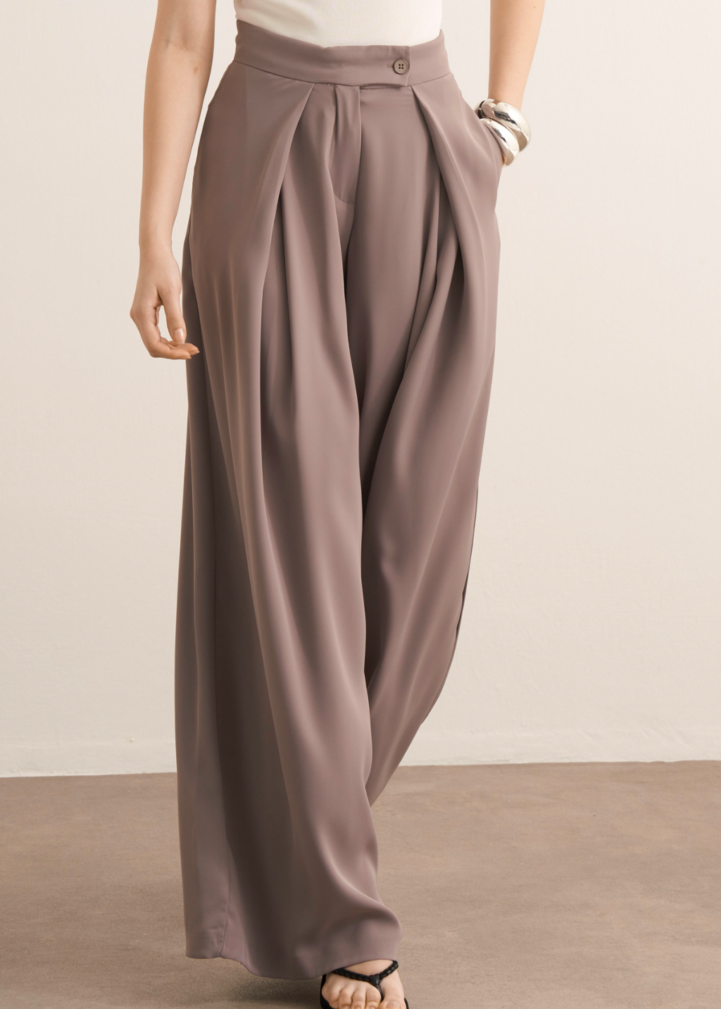 Lena Ruffled Wide Leg Trousers Mink