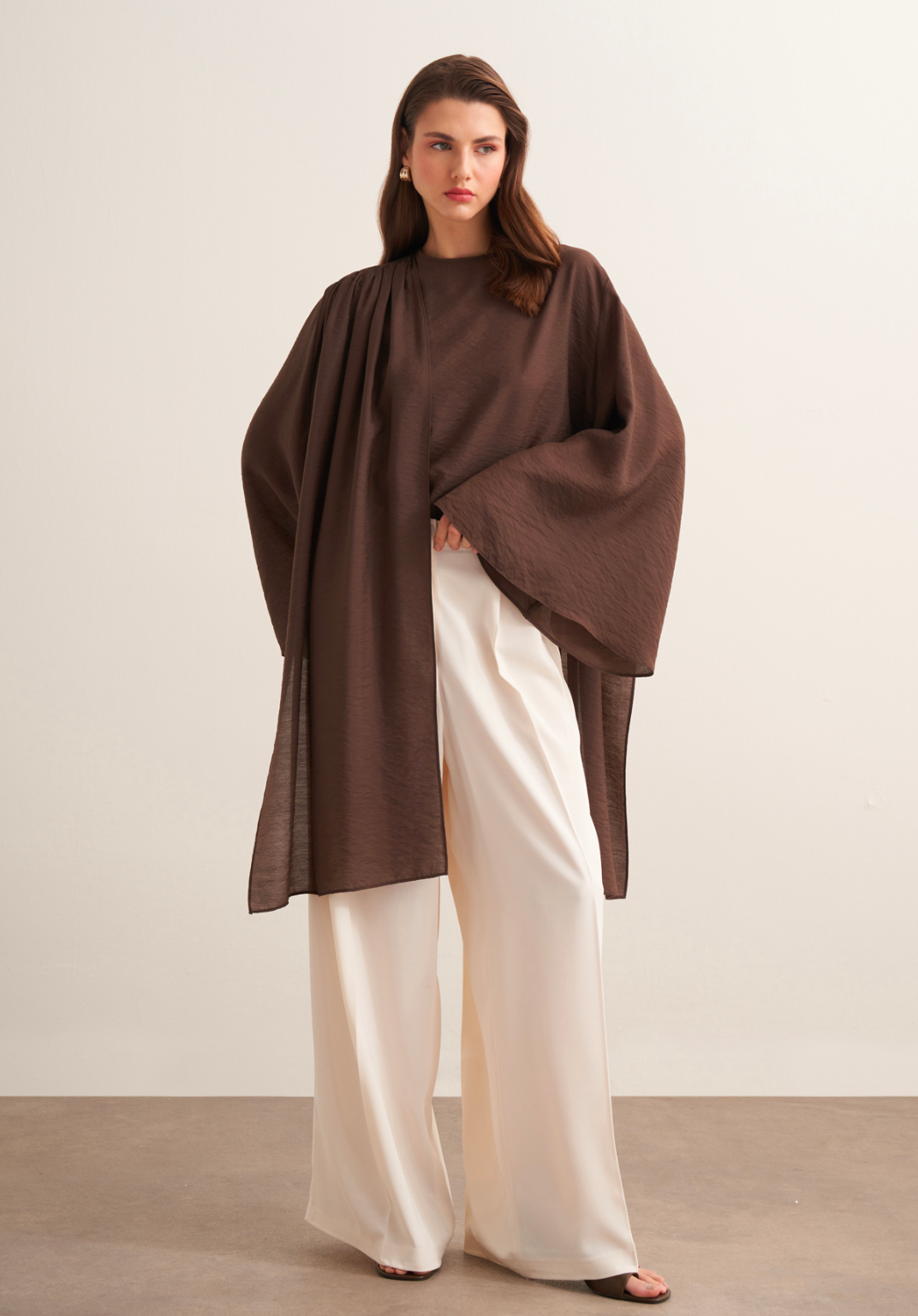 Novi Shawl Detail Blouse Brown