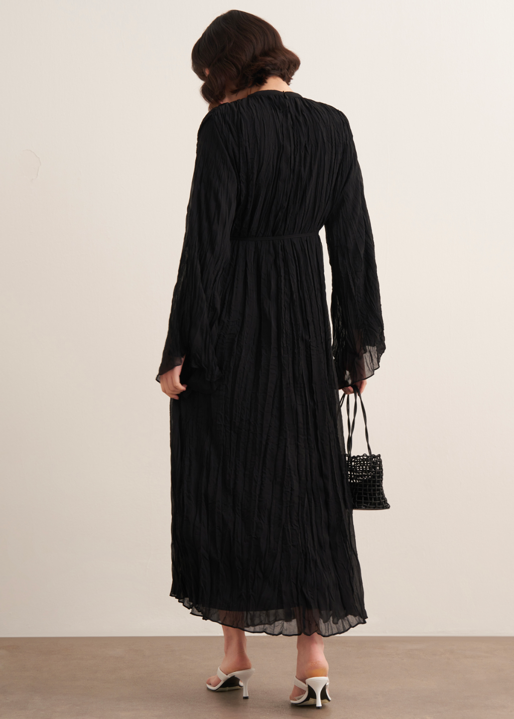 Crushed Chiffon Dress - Black