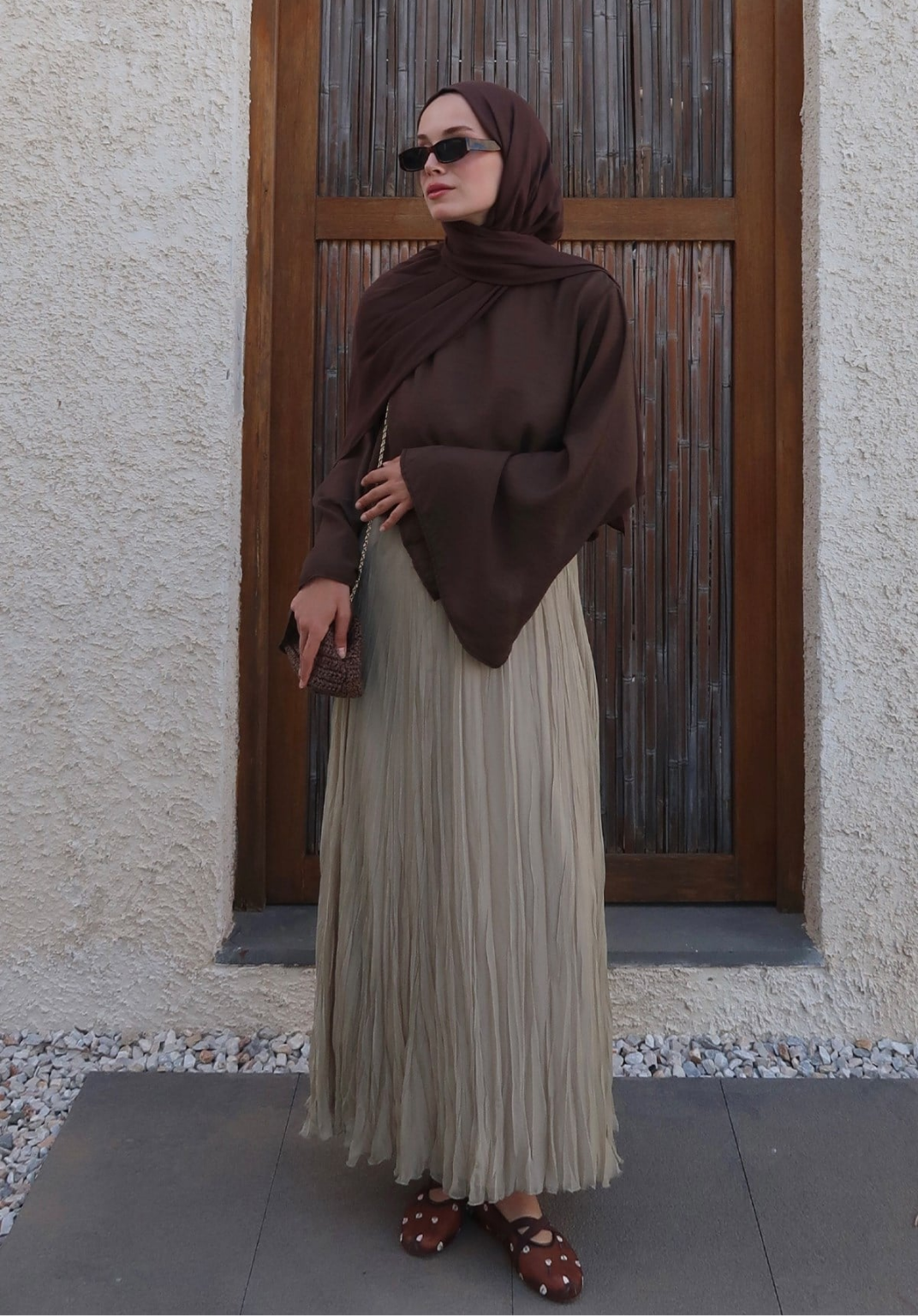 Elsa Chiffon Crush Skirt Khaki