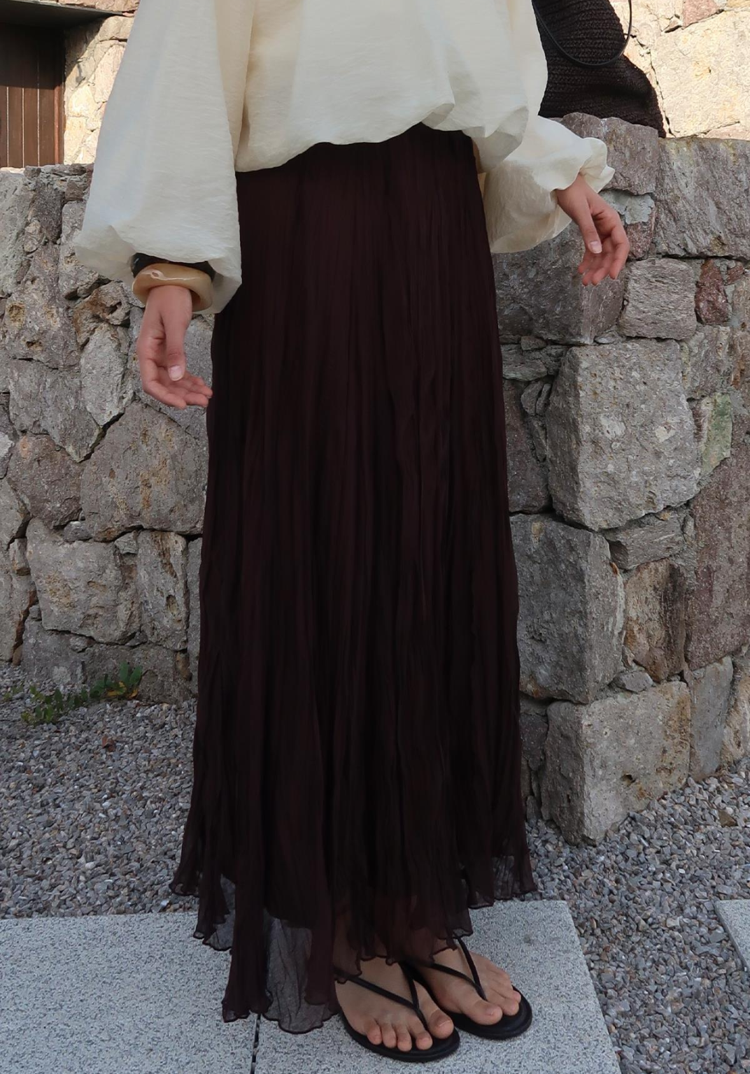 Elsa Chiffon Crush Skirt Brown