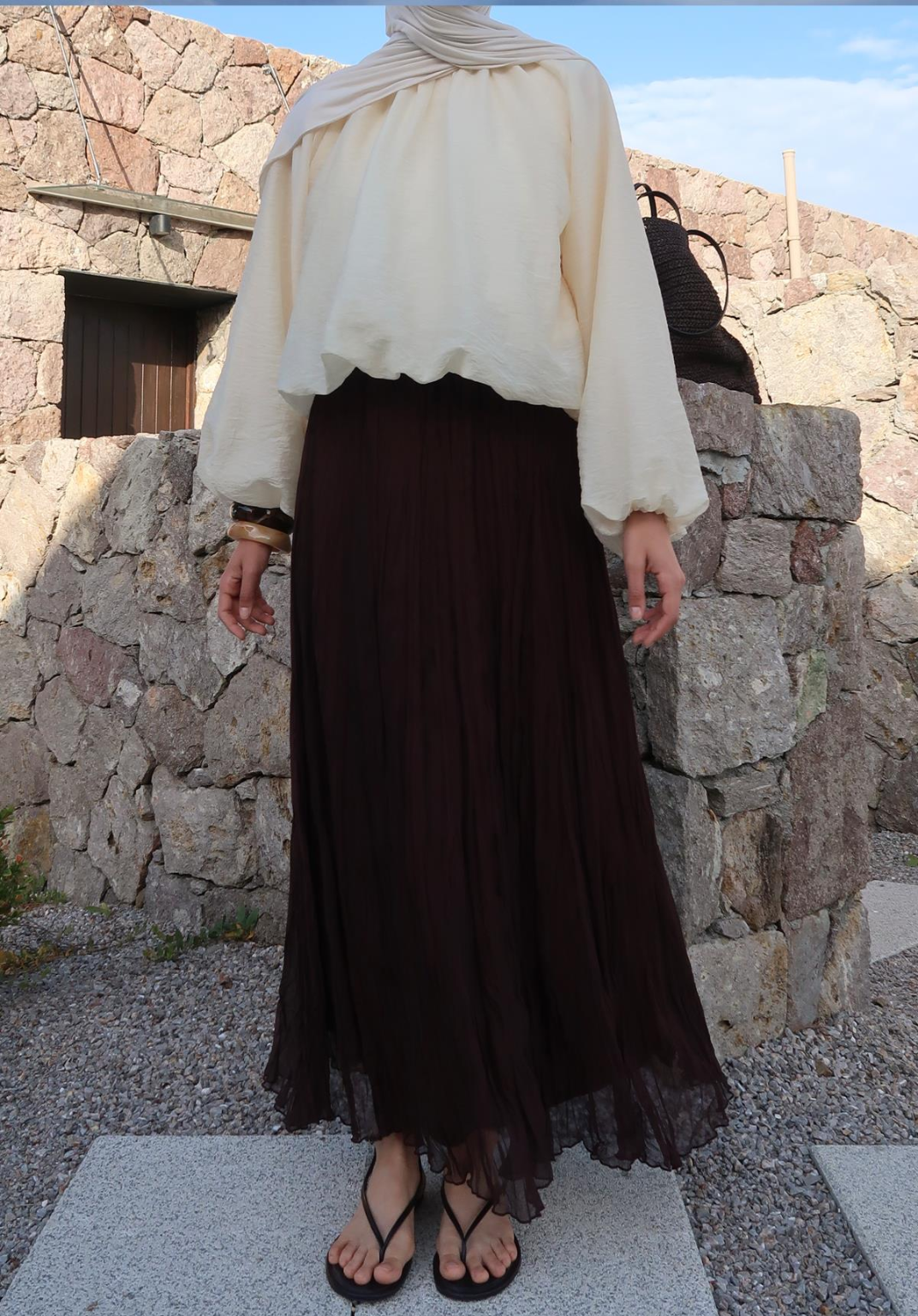 Elsa Chiffon Crush Skirt Brown