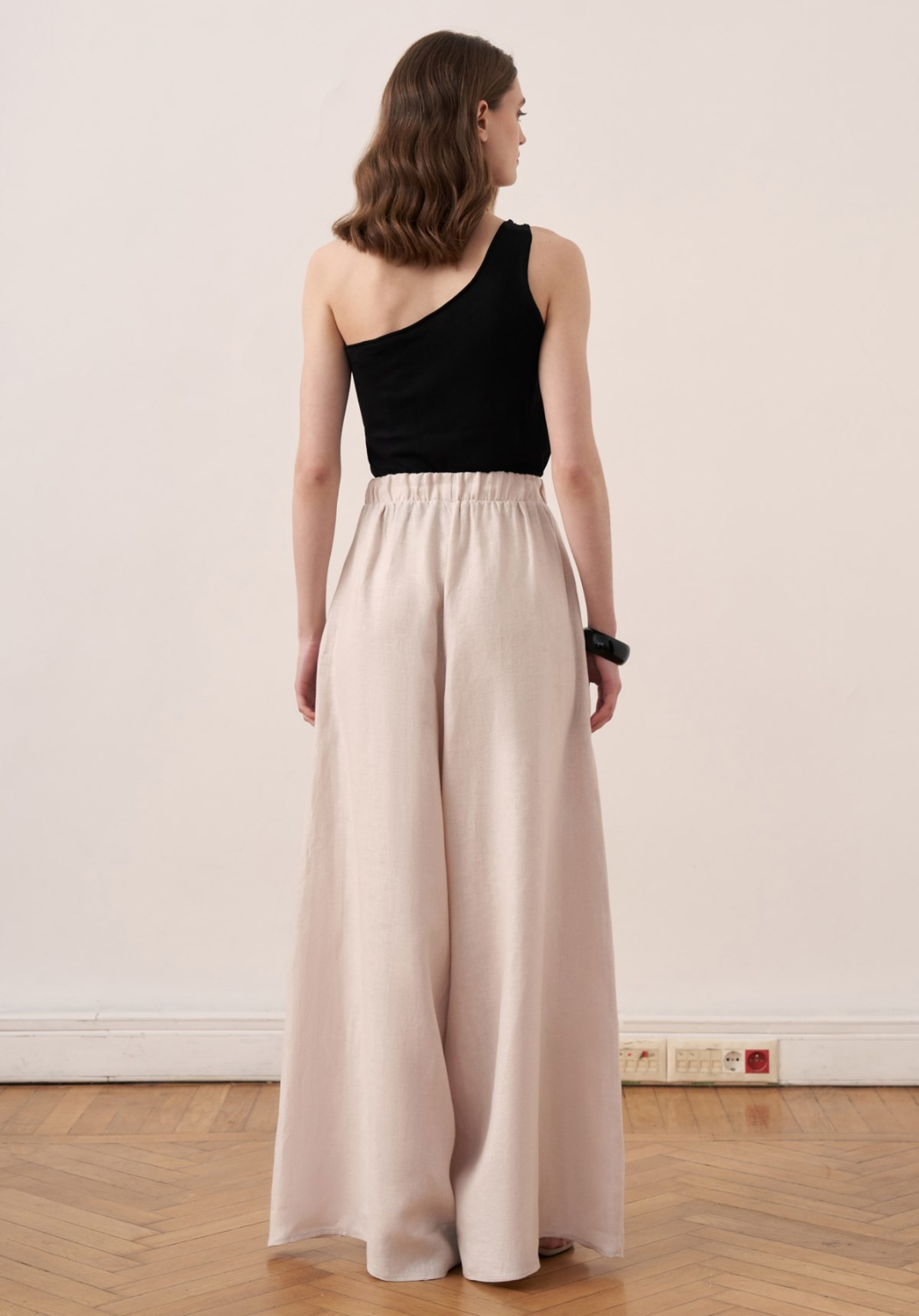Rula Elastic Waist Linen Trousers - Stone