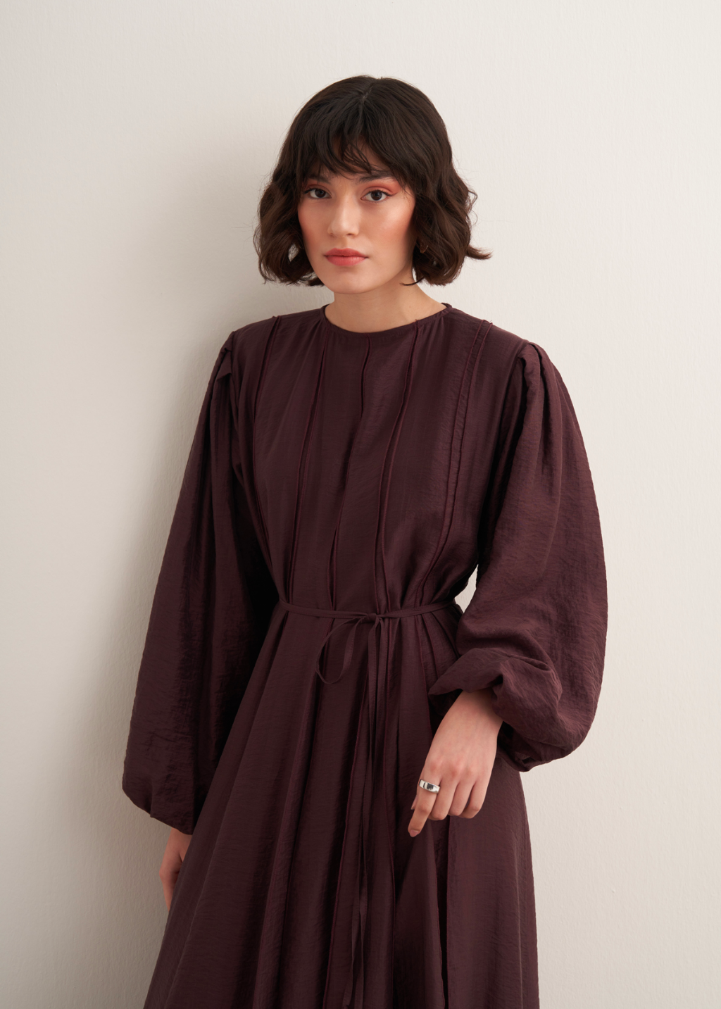 Maria Pintuck Detail Maxi Dress - Deep Plum