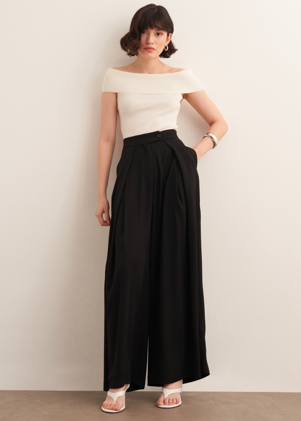 Lena Ruffled Wide Leg Trousers Black