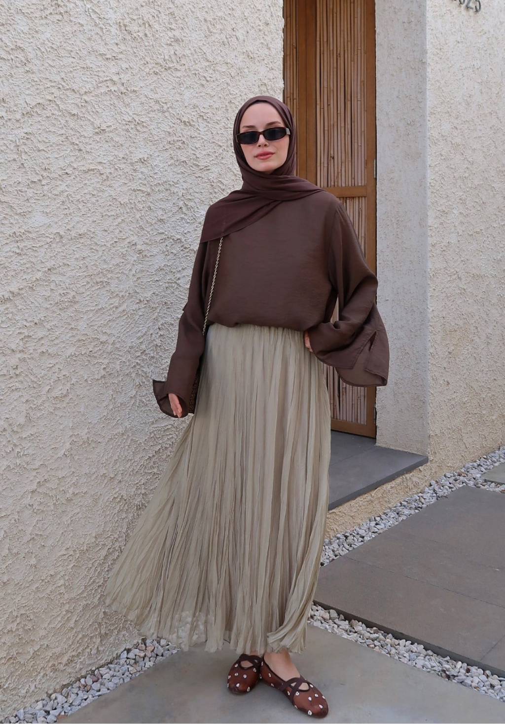 Elsa Chiffon Crush Skirt Khaki