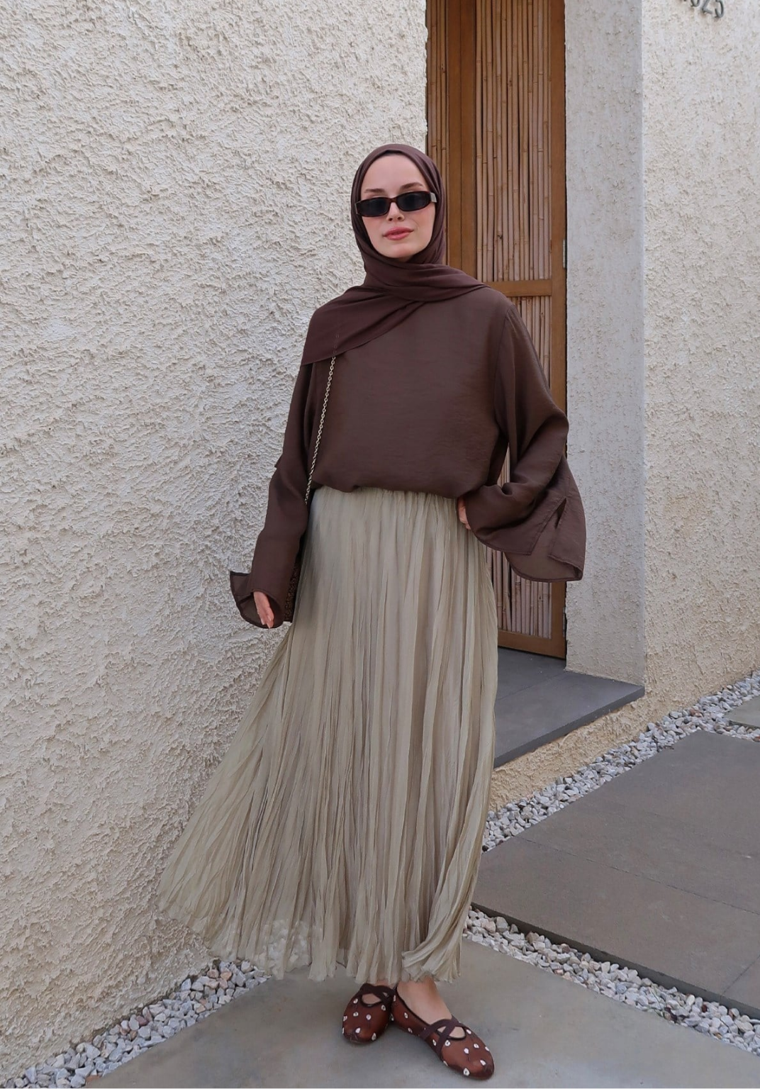 Elsa Chiffon Crush Skirt Khaki