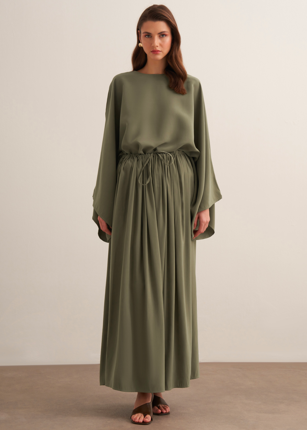 Nur Gathered Skirt Co-Ord - Khaki