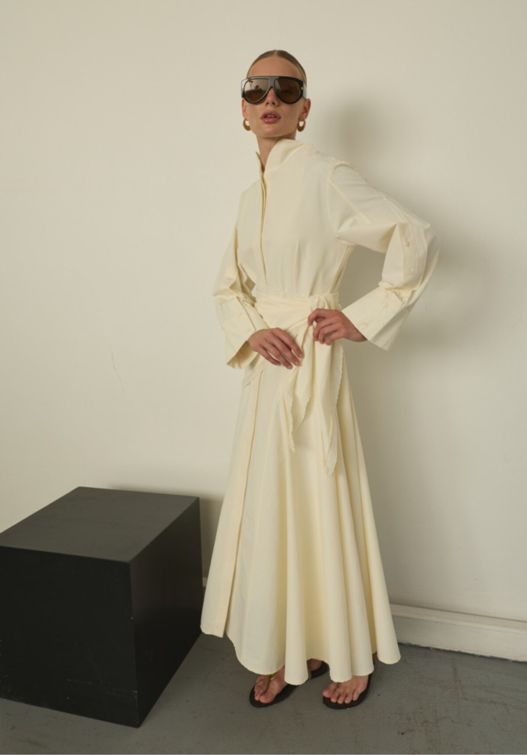 Vanilla Dress with Detachable Scarf Accessory
