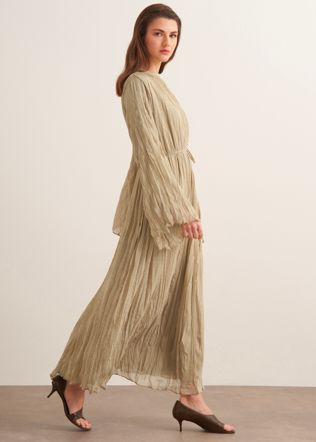 Crushed Chiffon Dress - Soft Green